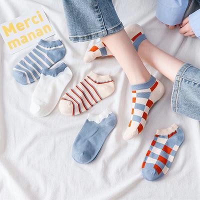 6 Pairs of Women's Spring and Summer Four Season Striped Plaid Fashion Trend Simple and Comfortable Sports Style Socks