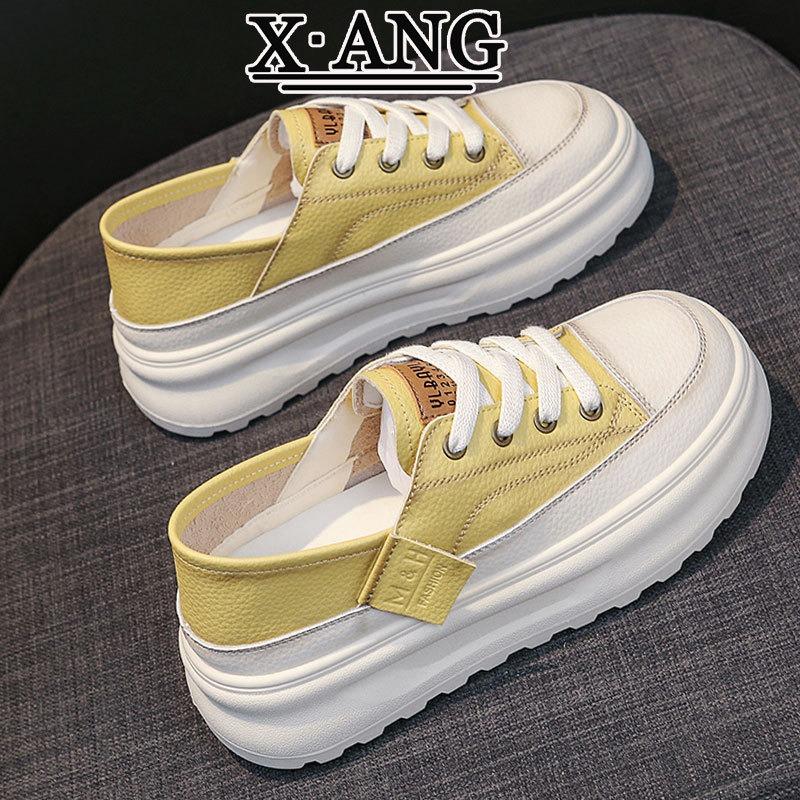The First Layer of Cowhide Little White Shoes Women's Shoes Two Wear Single Shoes Summer New Breathable Thick-soled Casual Sports Shoes