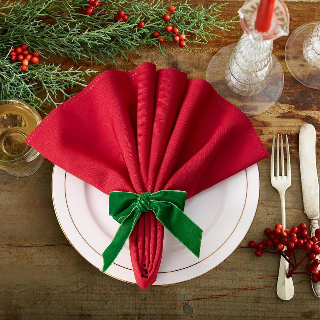 Christmas Napkin Rings Set of 6 Green Bow Design Velvet Napkin Rings for Birthday Parties Anniversary Dinner and Wedding Table DecorationAPTWOW