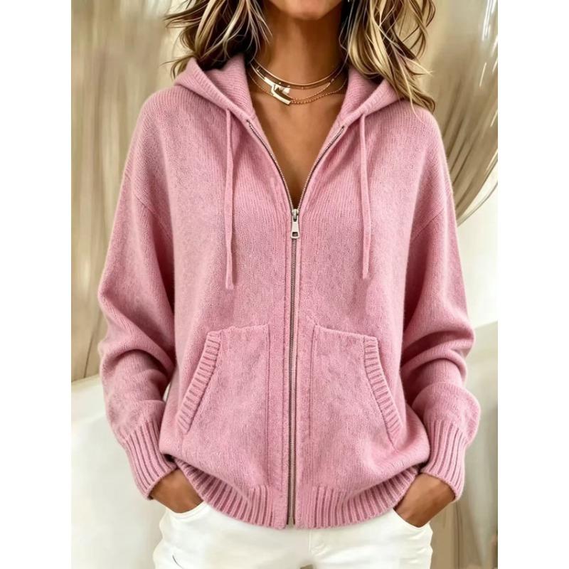 Women S Autumn Winter Hooded Zip Up Loose Knit Cardigan