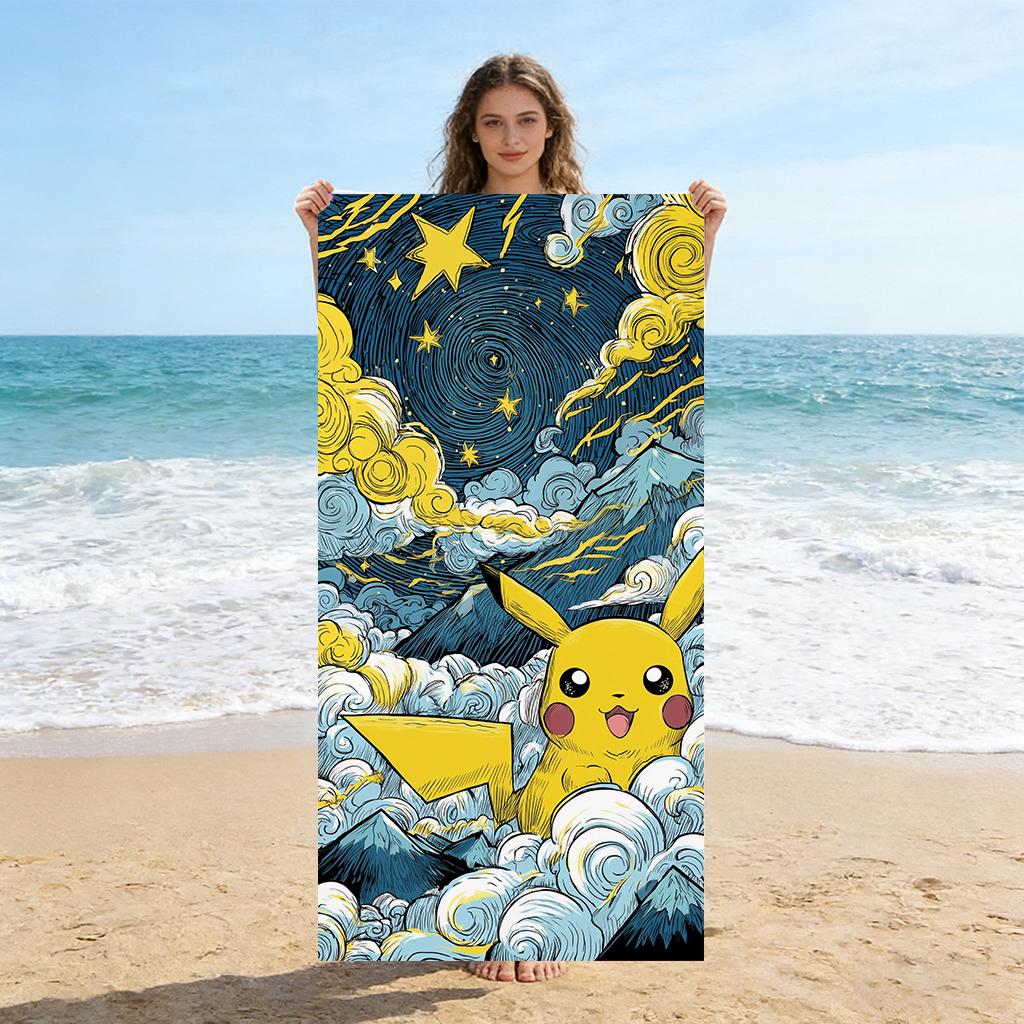 

Cute Pokemon Beach Towel Van Gogh Style Super Absorbent Bath Towel For Beach Pool Sport Yoga Home Travel Towel Gift for Friend W40*H60(CM)
