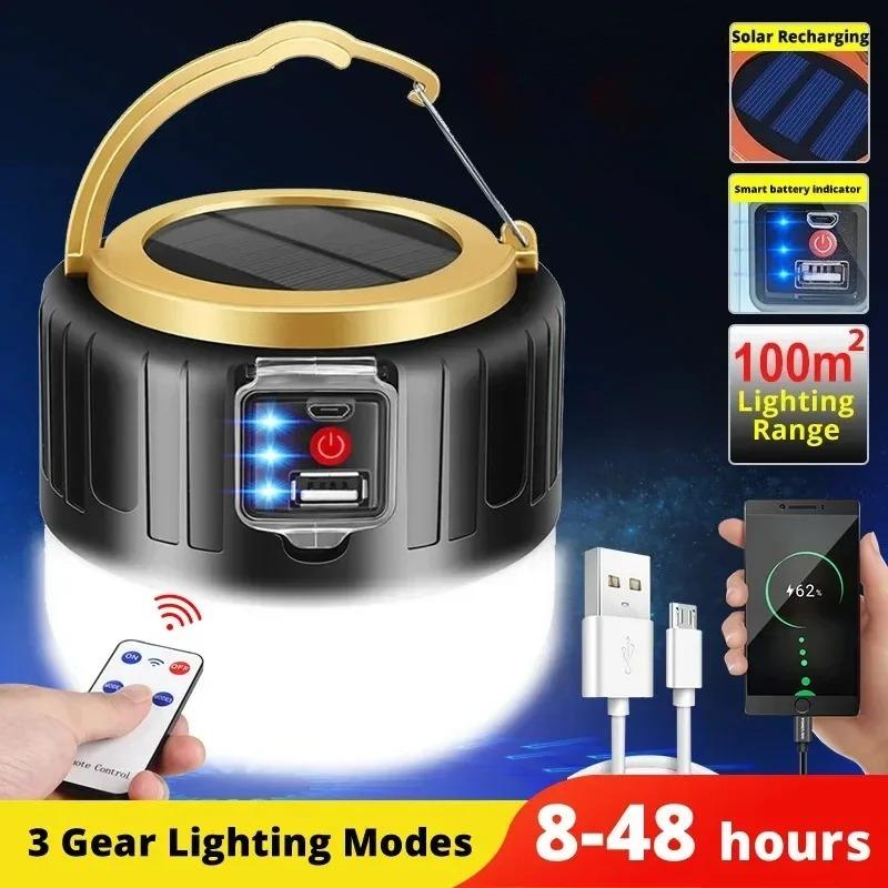 Luce Solare Portatile da Campeggio Power Bank Lanterne LED con Telecomando Impermeabile Luce da Tenda da Esterno Torcia Ricaricabile