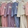 Pajamas Women's Button Cute Long Sleeve Pants Cartoon Home Suit Set