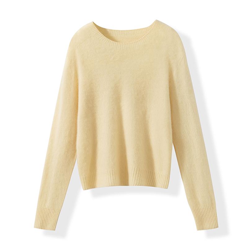 Seamless Wool-Cashmere Brushed V-Neck/Round Neck Pink Knit Base Layer Sweater