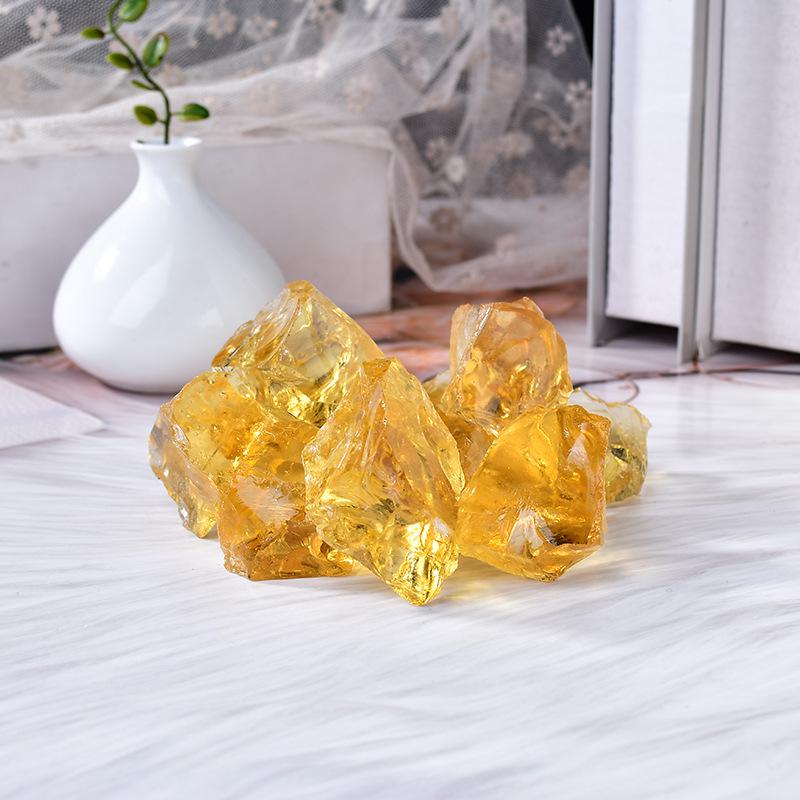 Yellow Glazed Crystal Granules: Decorative Raw Stone for Incense, Office, Aquarium, and Pond Decor.