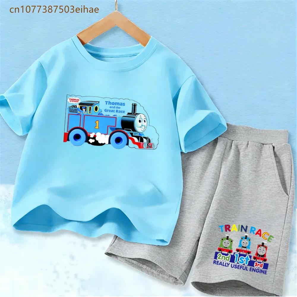 Thomas Train Children's Suit Soft Pure Polyester Tee with Vivid Train Design And Loose Shorts Cool Summer Outdoor Play Wear for Boy