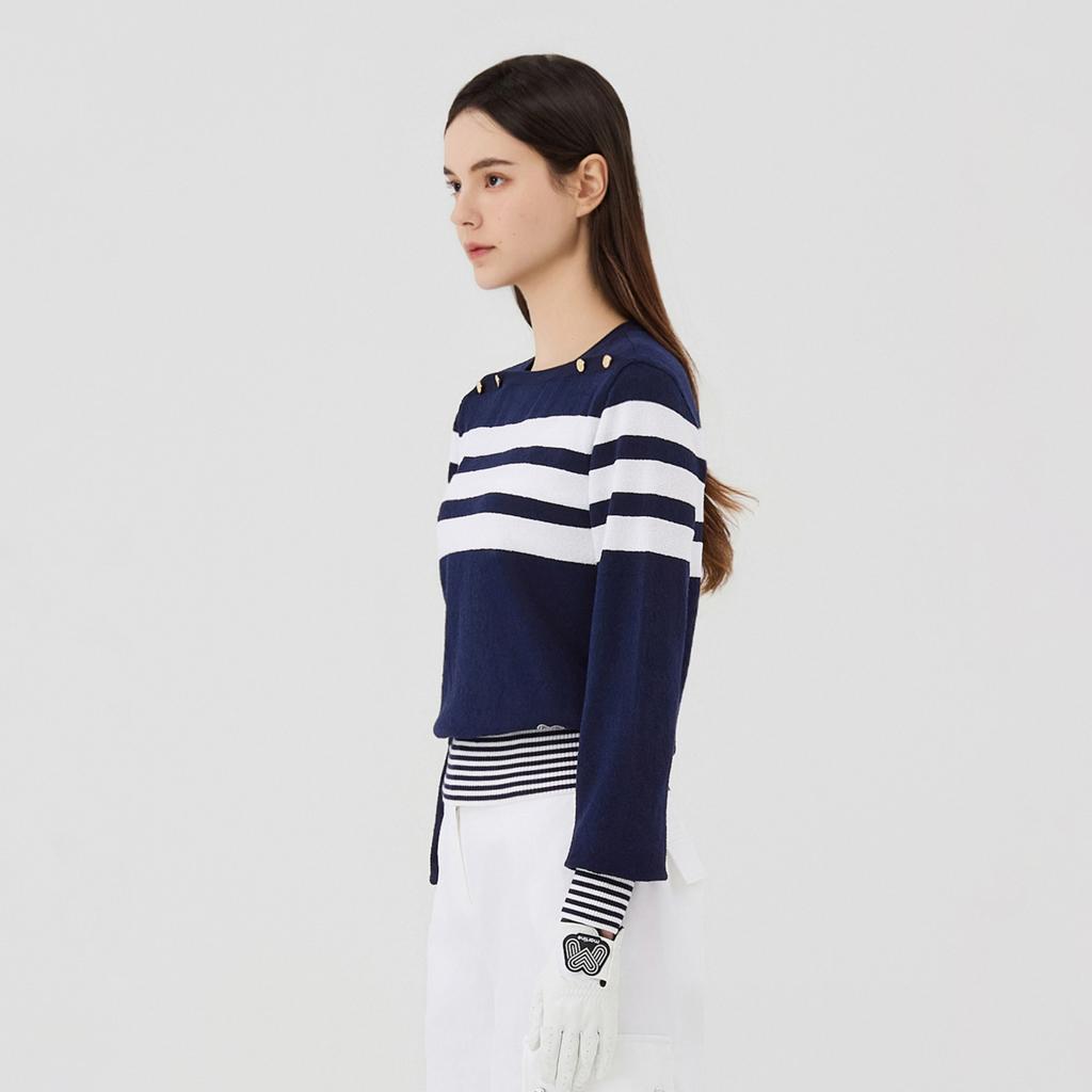 MARTINE GOLF Stripe Boat Neck Knit_Navy
