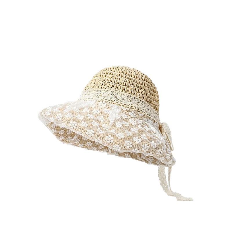 Summer New Seaside Sun Hat Breathable Sunscreen Hat Large Brim Bucket Hat Foldable French Lace Straw Hat