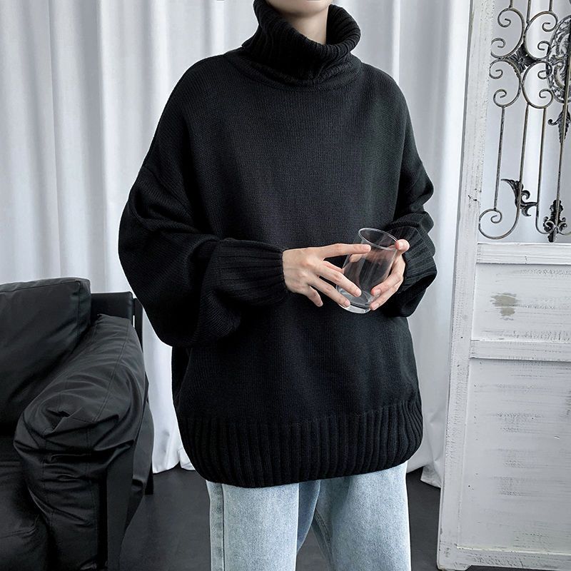 Large Autumn/Winter Solid High Collar Men's Warm Sweater Knit