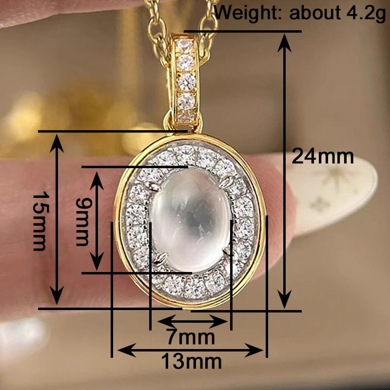 Huitan Luxury Two Tone CZ Pendant Necklace with Oval Imitation Opal Stone Exquisite Daily Neck Accessories Gift Fashion Jewelry