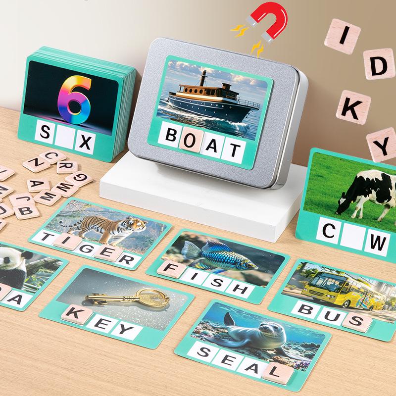 Montessori Spelling Card Game: Educational Toy with Face-Changing Blocks for Early English Learning