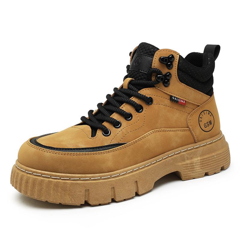 

Осенне-зимняя мода ботинки Мартина на средней шнуровке мужские уличные однотонные рабочие ботинки ретро трендовая обувь повседневная обувь для защиты труда 44