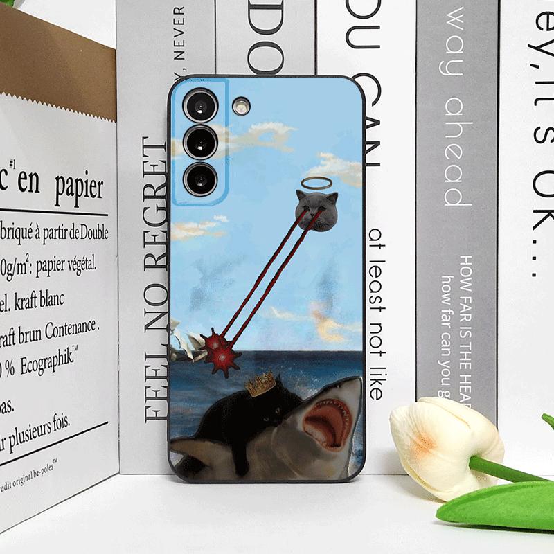 Funny Abstract Shark Black Cat Phone Case for Samsung Galaxy S24+ S25 S23 Ultra S22 Plus S21FE M53 M34 M55 5G Frosted Soft Cover