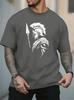 Unisex Black Crew Neck Tee White Spartan Warrior Silhouette Spear And Helmet Ancient Greek Fighter Graphic Casual Cotton Tops