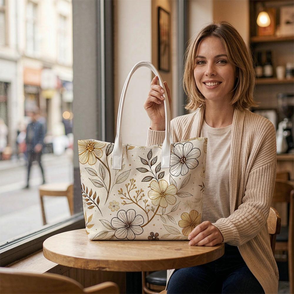 Boho Floral Print Tote Bag Casual Lightweight Shoulder Handbag for Daily Use