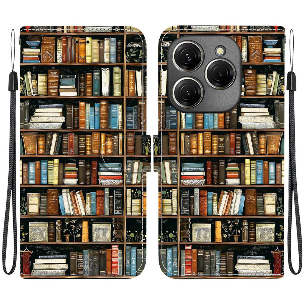 Ručně vyrobené PU kožené flipové pouzdro pro Tecno Spark 20 Pro Protiskluzový nárazuvzdorný kryt s poutkem na zápěstí a designy srdce/růže/kočka