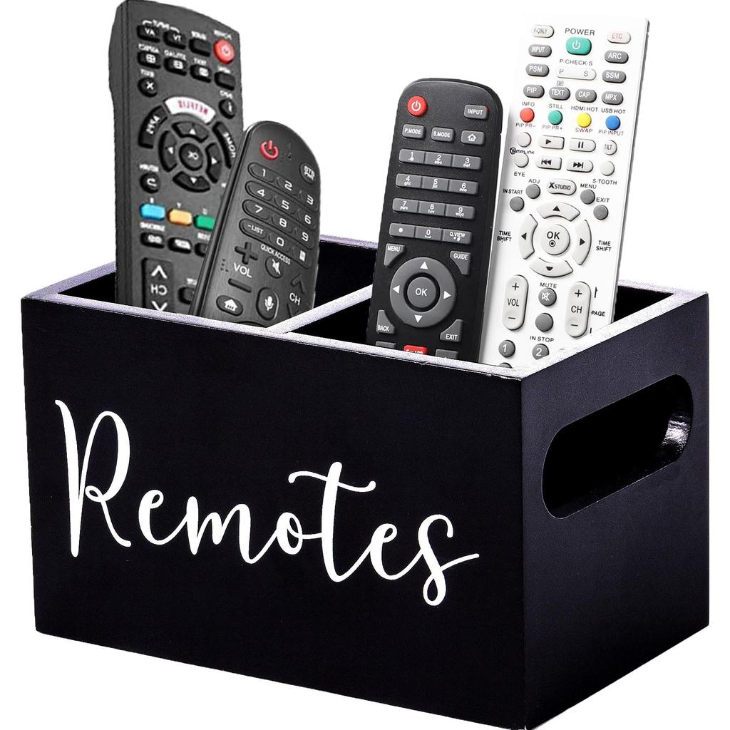 Remote Control Holder Farmhouse Remote Storage Caddy Bedside TV Controller Box Wood Media Organizer Tray for Home Bedroom Table