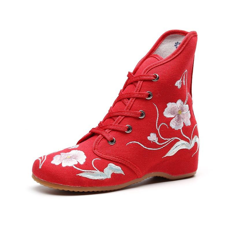 Autumn and winter cm boots embroidered cloth shoes short boots women's inner heightincreasing cloth shoes women's boots