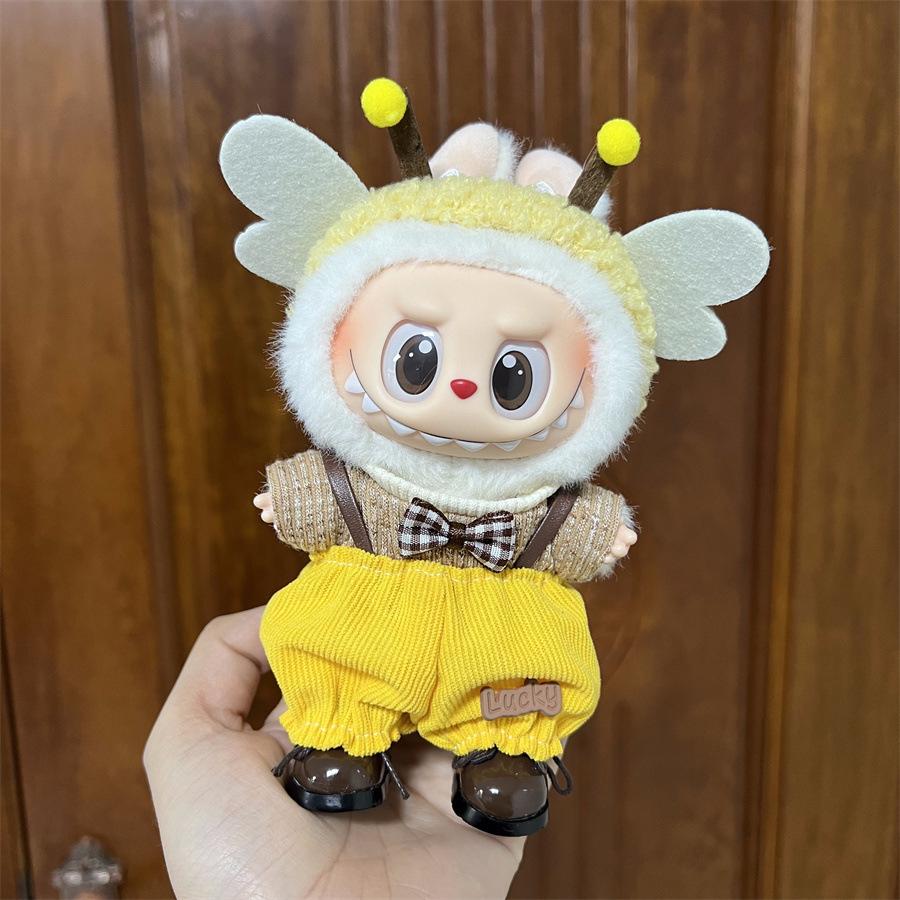 Cute Plush Bee Suit  for Labubu V1 Dolls Mini Plush Elephant Clothes Strap Pants Set Plush Animal Clothes for Labubu Accessories