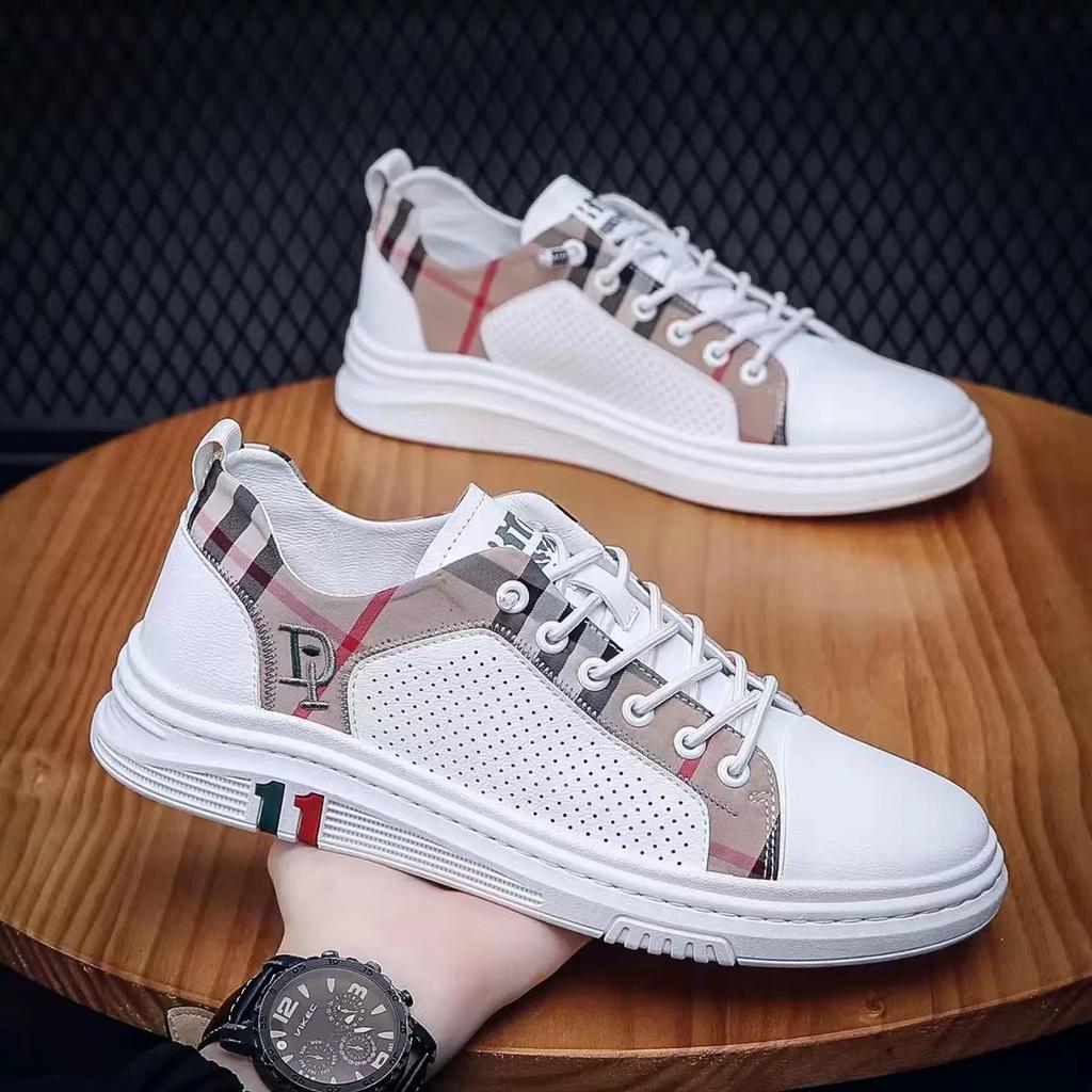 Genuine Leather Casual Shoes Men Sneakers Outdoor Walking Shoe Loafers Man Comfortable Breathable Male Light Footwear Plaid Shoe