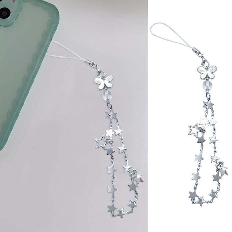 DIY Handmade Cute Phone Charm Y2K Women Five-pointed Star Pendant Butterfly Strap Lanyard Star Bead Cartoon Accessories