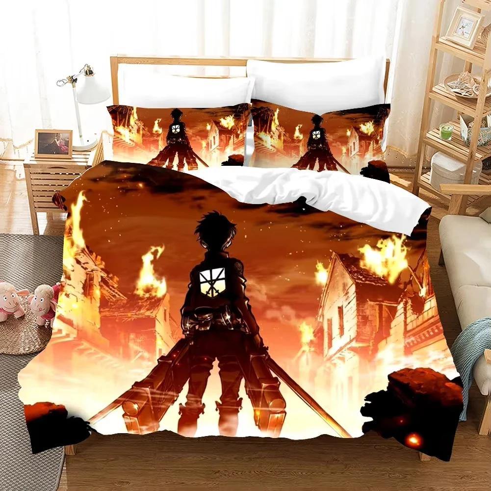 New Anime Attack On Titan Bedding Set Kawaii Loli Boy Duvet Cover 3D Print Japan Cartoon Bed Quilt Cover Pillowcase No Sheets
