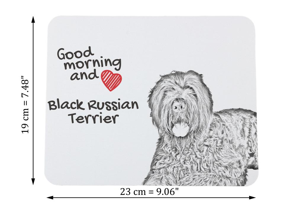 Czarny Terier Rosyjski, Chornyi Terrier - podkładka pod mysz z nadrukiem, spersonalizowana podkładka pod mysz z motywem psa, unikalny gadżet dla pracownika biurowego marki Art-Dog