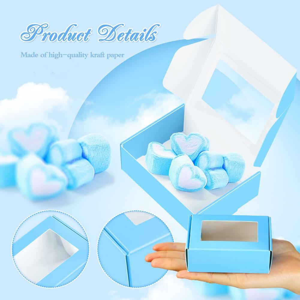 25 Stück Blaue Geschenkboxen mit Klarsichtfenster Kraftpapier Mini-Geschenkbox Rechteckige Seifenboxen für Selbstgemachte Geschenkverpackung Box für Neujahr Ramadan Hochzeit