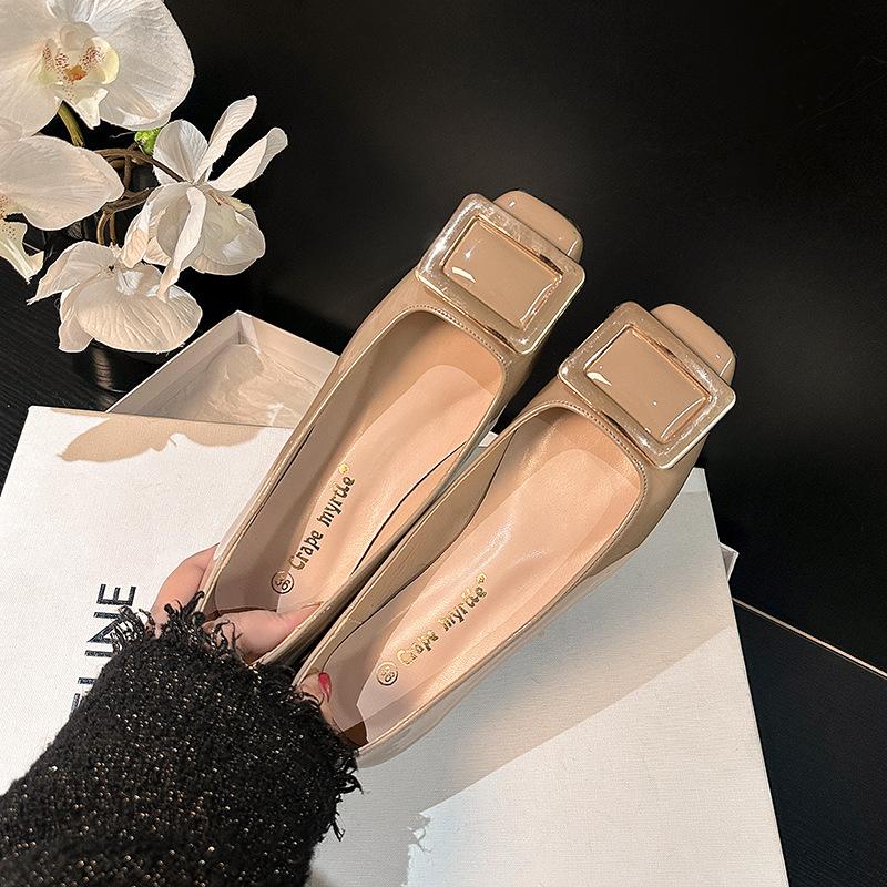 Traubenmutter Frühling neu elegant flacher Mund flachsohlige einzelne Schuhe Temperament eckige Zehenpartie dünn pendeln eckige Schnalle einzelne Schuhe Frauen