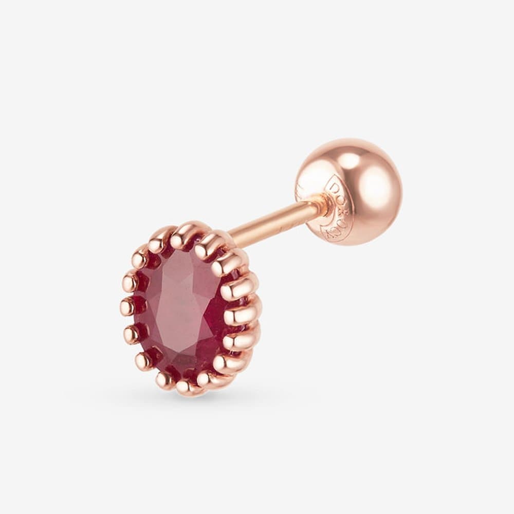[Dorocy] 14K Classic Ruby Oval Piercing (Natural Stone) (1 Piece)