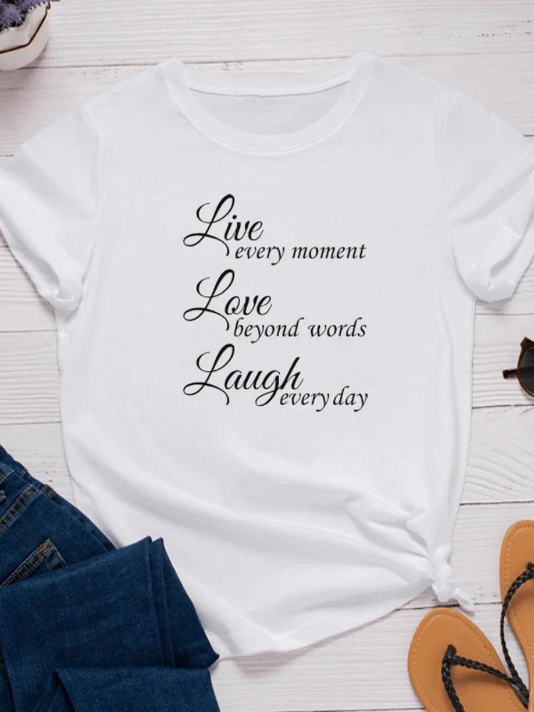 

Футболка с принтом Live Love Laugh Letter, женская футболка с коротким рукавом и круглым вырезом, свободная женская футболка, женская модная футболка, топы, Camisetas Mujer S белый