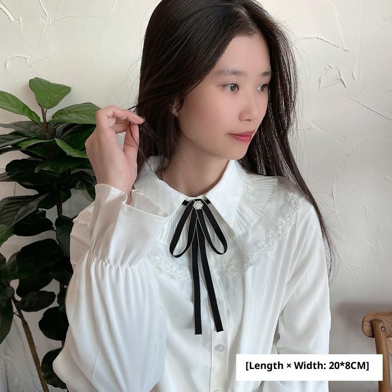 1Pcs British Korean College Style Handmade Ribbon Black Bowtie Pins Bow Tie For Women'S Girl Bank White Shirt Collar Flower