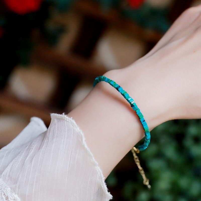 The green of spring Fine imitation turquoise bracelet Ancient-style vintage jewelry k Gold fresh green niche bracelet for women