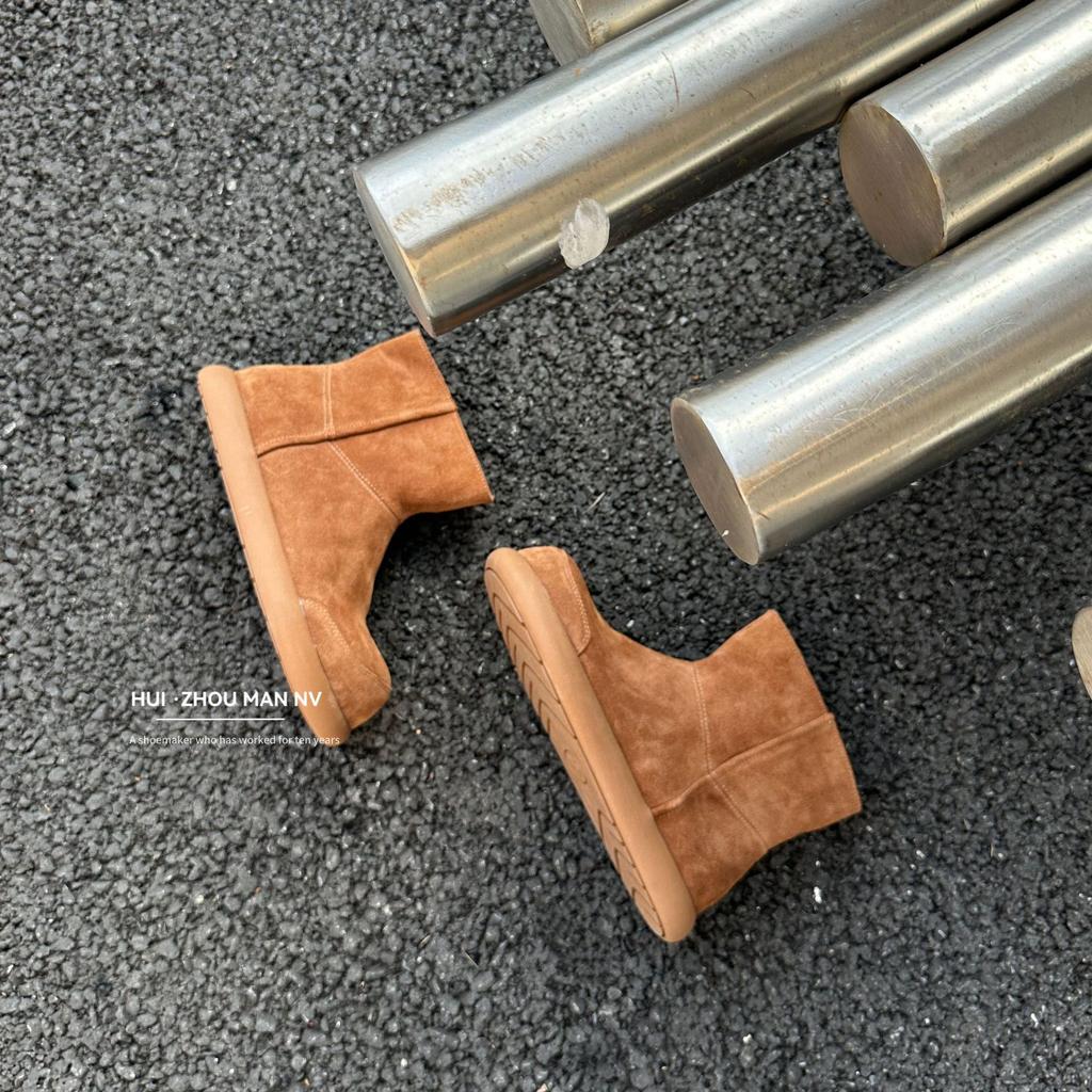 First layer cowhide~ genuine leather retro ugly cute big head boots flat bottom short boots women's Maillard round head Martin boots