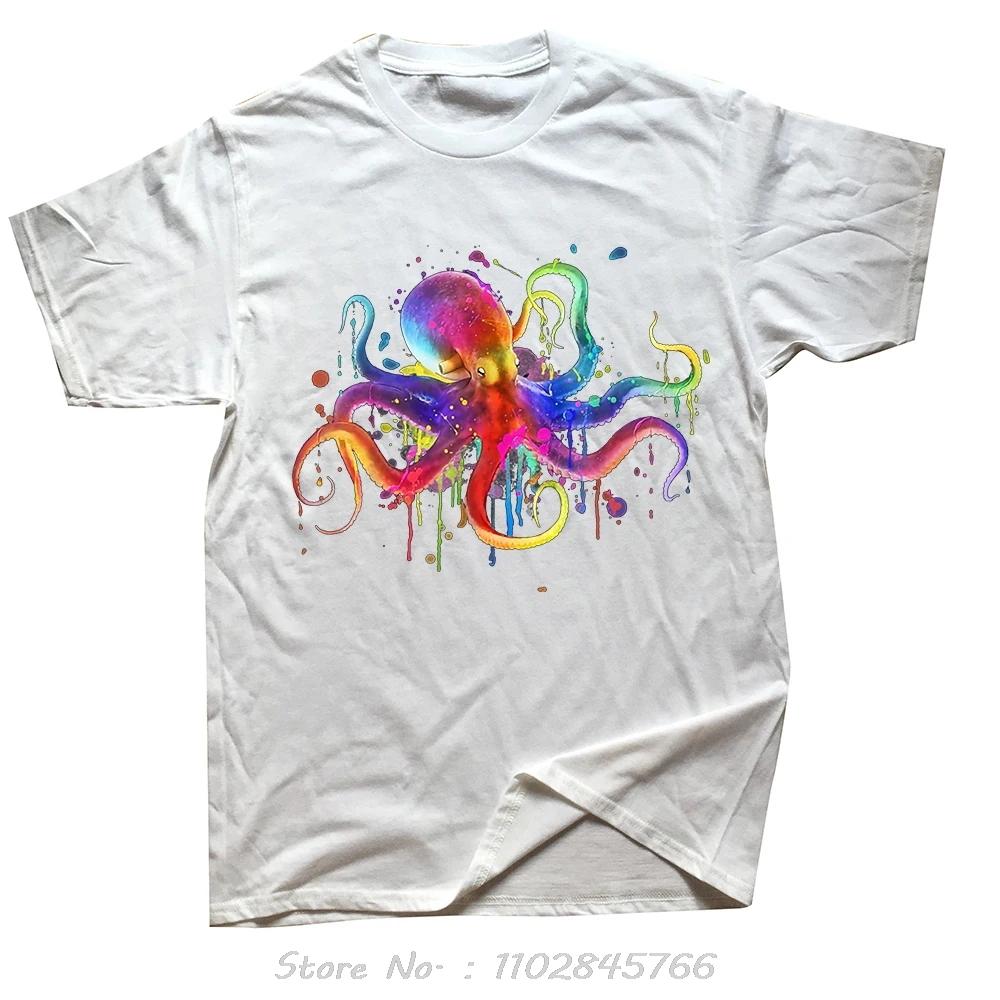 Funny Oversized Tshirt Rainbow Octopus Psychedelic Colorful Octopus Mens Clothing Fashion Fitness T Shirt Casual Cotton Tshirt