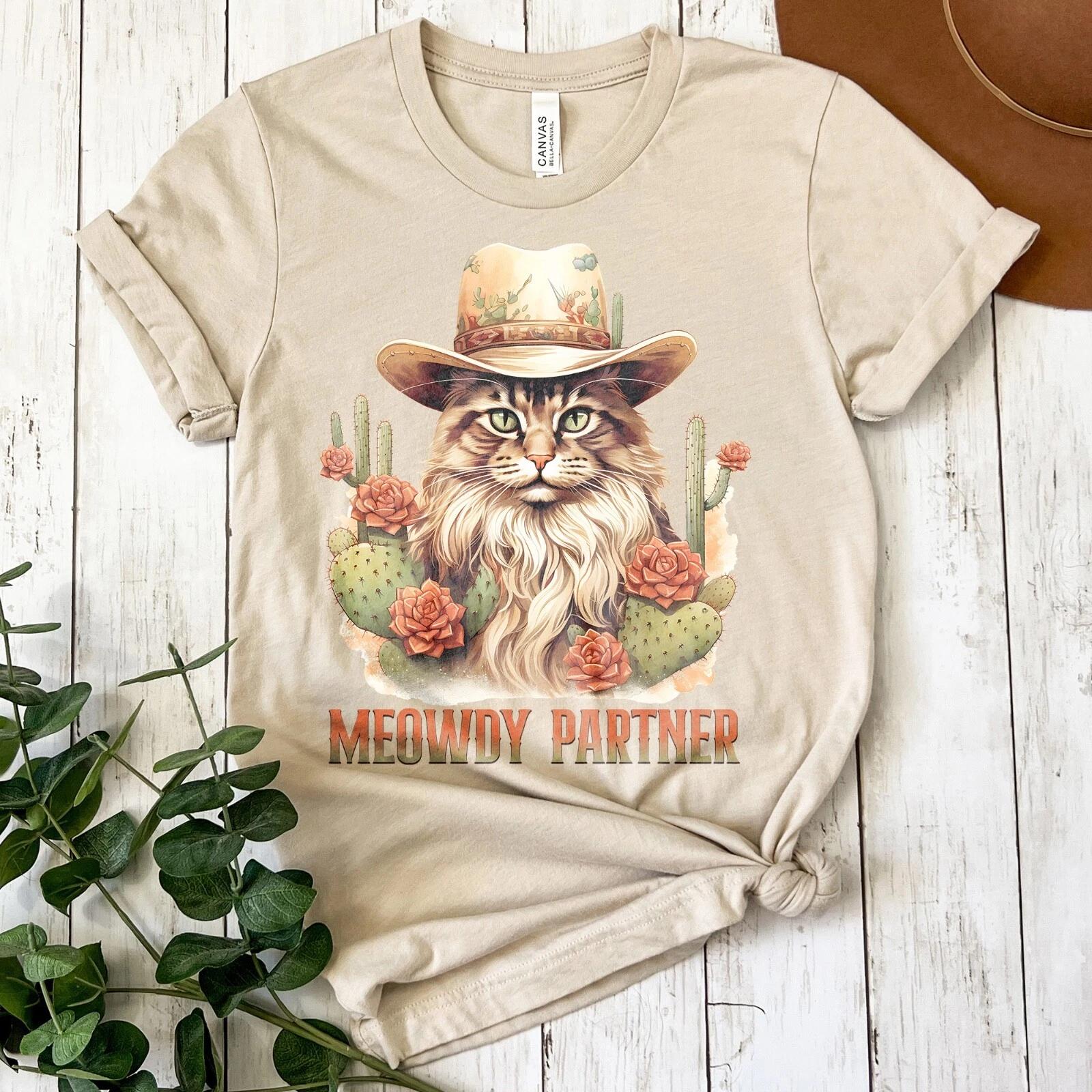 Cowboy Cat Shirt, Funny Cat Shirt, Funny Cat Tee, Cat Lovers Tee, Meowdy Partner S