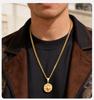 Vnox Sunburst Pendant Necklace for Men, Gold Plated Gray Stainless Steel Link Chain, Trendy Jewelry Gift for Husband Son Dad