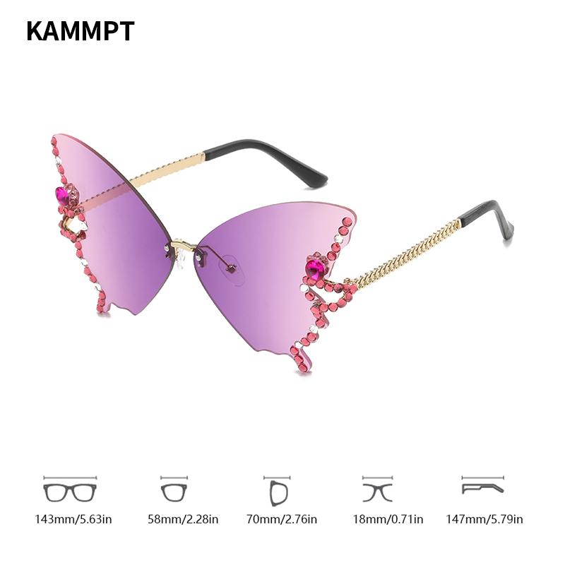 Rimless Butterfly Sunglasses with Rhinestones  New Gradient Multicolor Women Shades Trendy Oversized Party Eyewear