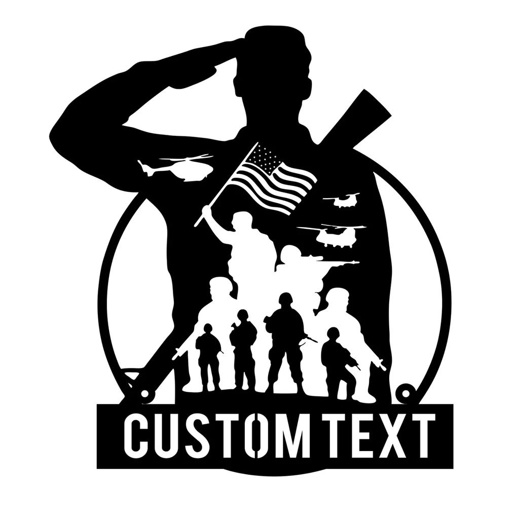 Custom Soldier Silhouette Metal Wall Art Sign, Personalized Military Gift for Army Police, USA Retro Tin Sign