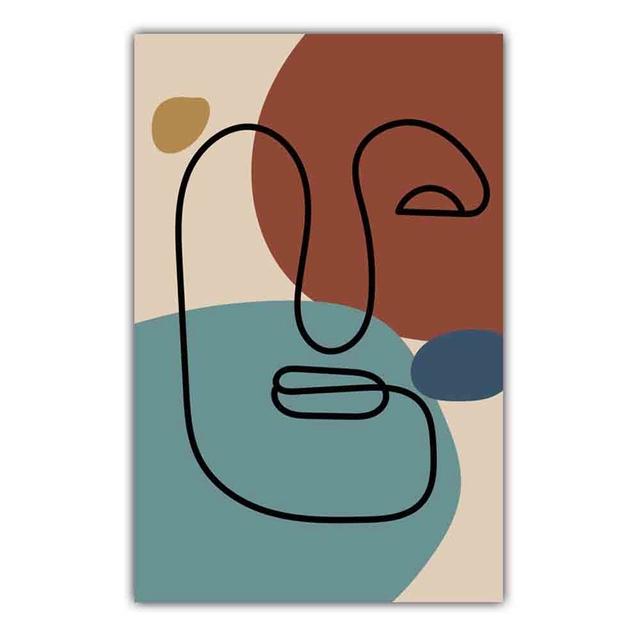 Abstract Matisse Minimalist Line Face Four Color Pattern Artwork Poster Canvas Painting Wall Art Pictures Room Home Decor