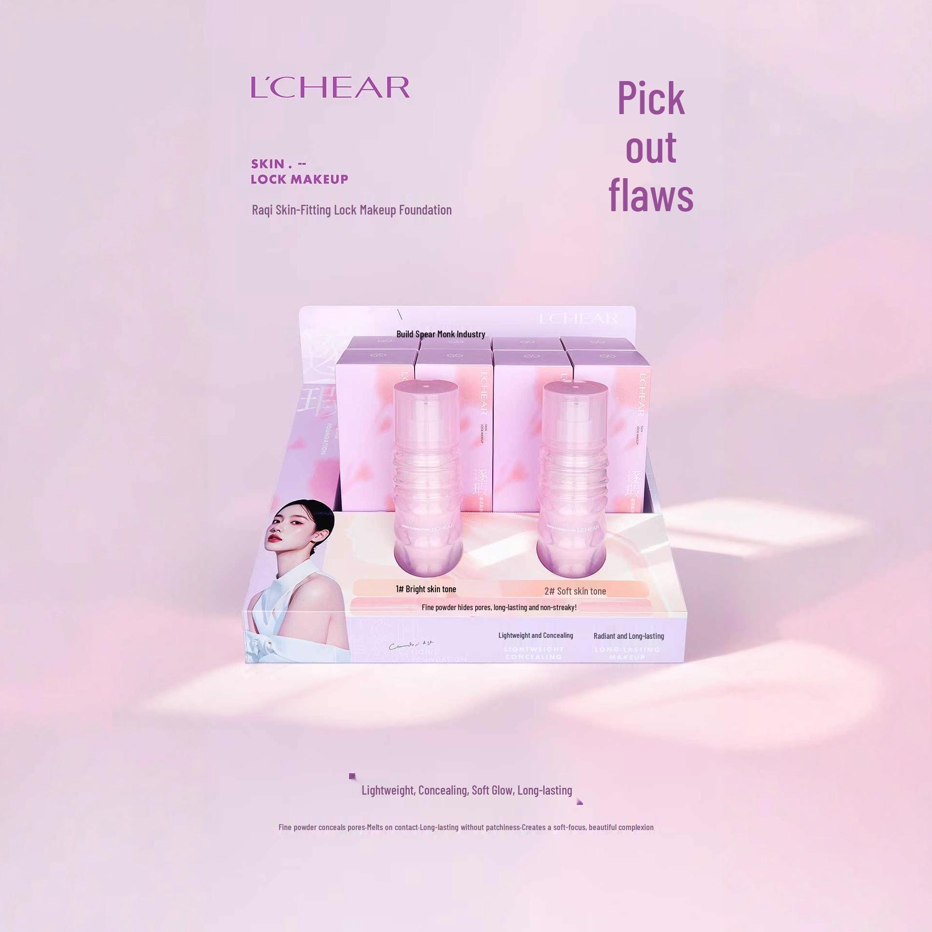 Raqi Skin-Adhering Liquid Foundation Q4163: Fine Particle Powder, Invisible, Hydrating, Breathable, Anti-Caking Formula. 01 Brightening Skin Tone