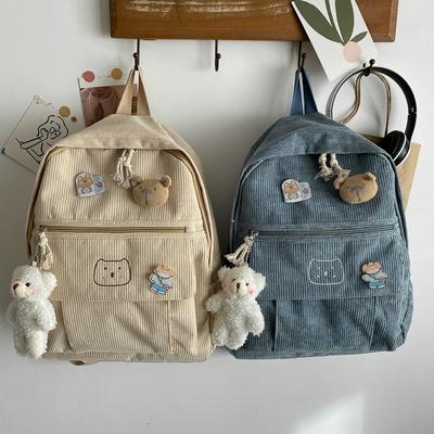 Corduroy Schoolbag Female College Student Retro Simple High School Junior High School Student Large Capacity Backpack New