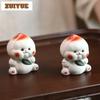 Yixing Purple Clay Peach Bear Tea Pet Vintage Flowerpot Landscaping Tea Figurine Play Toys Tea Statue Ornaments Accessories