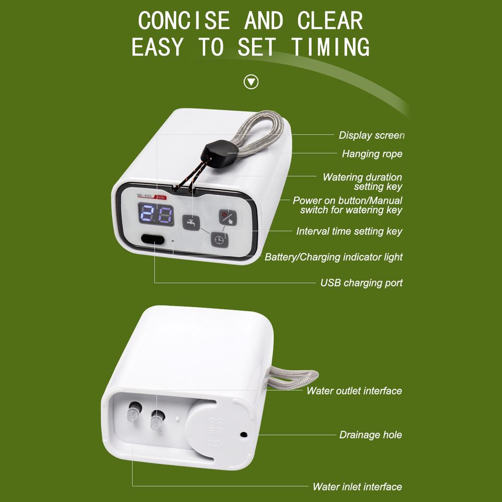 Dobíjecí zavlažovací systém Časované zavlažování Vestavěné vodní čerpadlo 100 časovaných kombinací 10 * Trojcestná spojka 10*