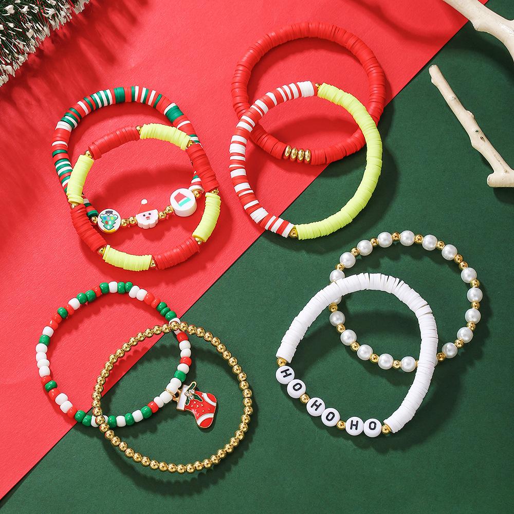 Christmas soft pottery beaded bracelet set English letter bead alloy Christmas pendant gift bracelet