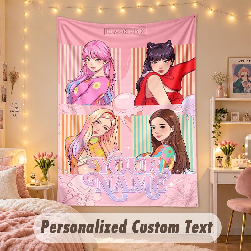 Custom Personalized Tapestry,BLACKPINK Print Custom Name Text Wall Art Hanging for Bedroom