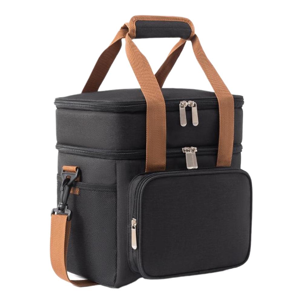 

13L Expandable Food Bag with Side Pockets Portable Insulation Handbag Dual Compartments Insulated Lunch Bag for Camping Picnic чорний