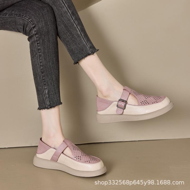 2026 Summer New Thick-soled Hollow Retro Bag Head Casual Shoes