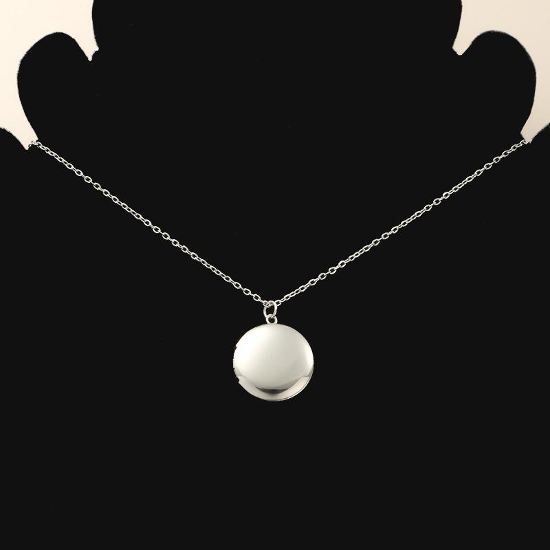 316L Mirror Stainless Steel Glossy Round Photo Box Necklace Photo Geometric Photo Box Necklace 45CM Female