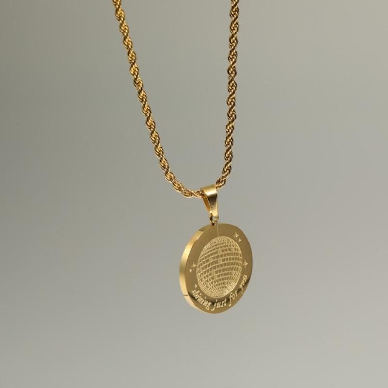 Metal Thick Twists Rope Chain Necklace Simple Clavicle Chain Engraved Light Ball Pendant Necklace Fashion Party Jewelry